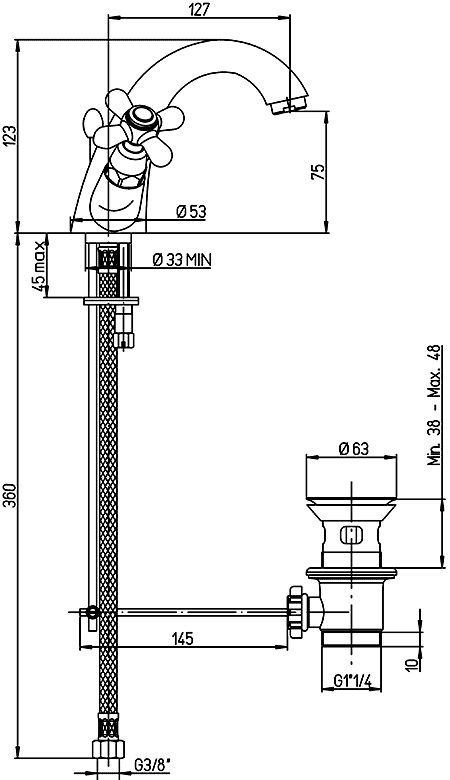 Paini Liberty 17CR243 Смеситель для раковины с донным клапаном (хром)