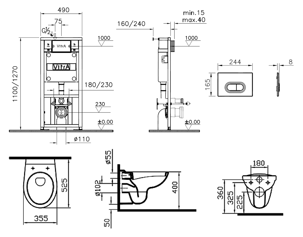 Vitra Normus 9773B003-7202  Унитаз подвесной с системой инсталляции (хром)