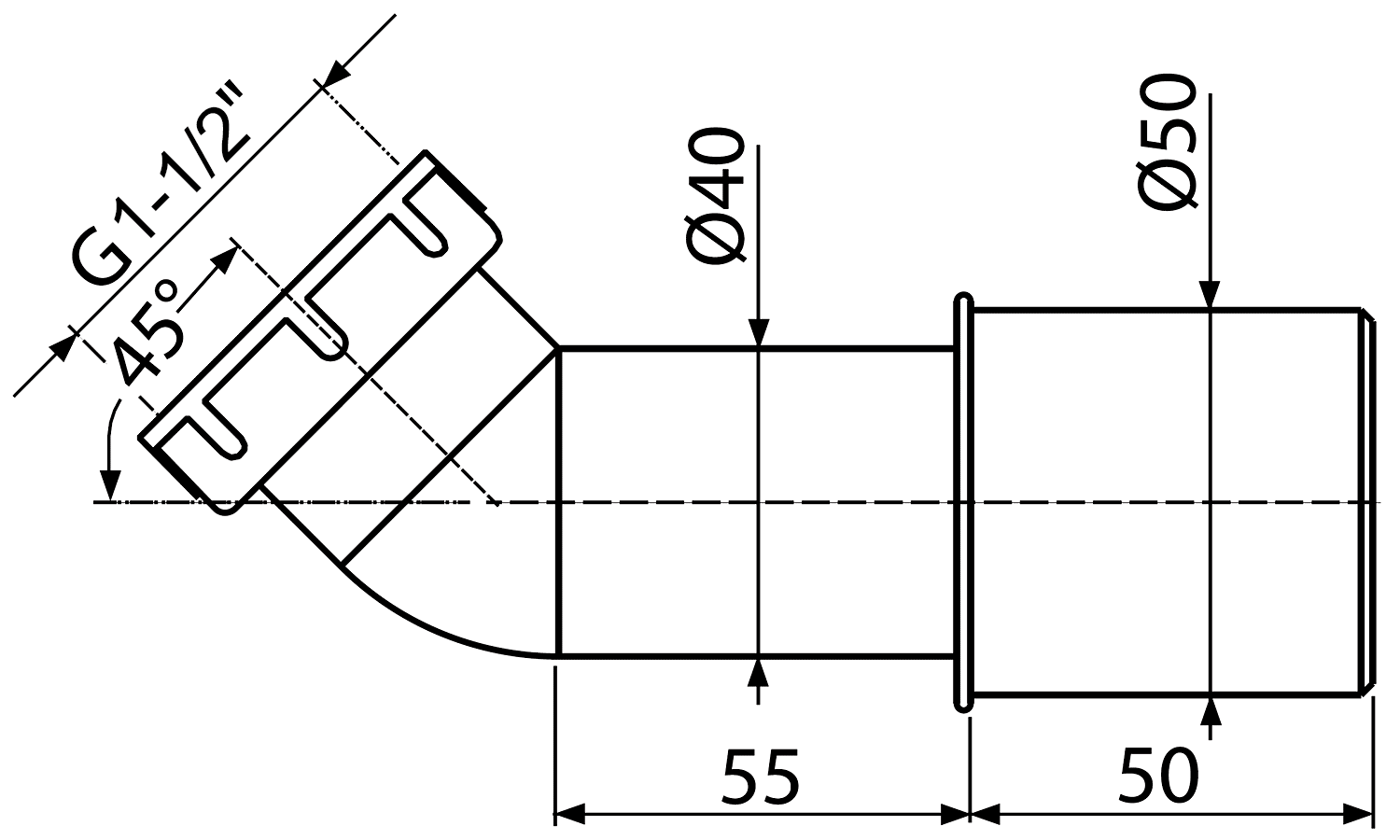 Alcaplast A52 Патрубок 45° для сифона 1-1/2"