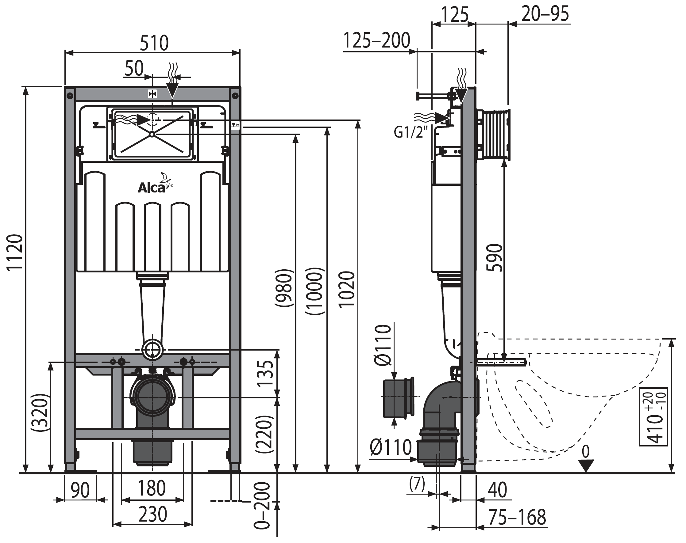 Alcaplast Sádromodul AM101/1120 Система инсталляции для унитаза (высота 1.12 м)