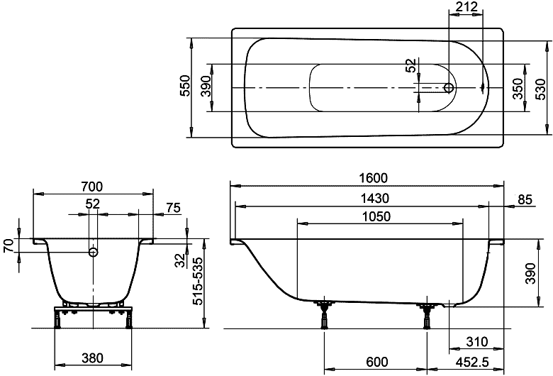 Kaldewei Eurowa Mod. 311-1  Ванна стальная 1600x700