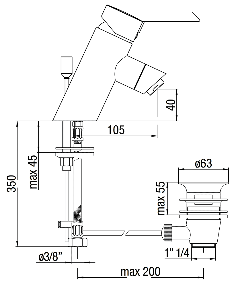 Nobili OZ OZ118/1T2CR  Смеситель для раковины с донным клапаном