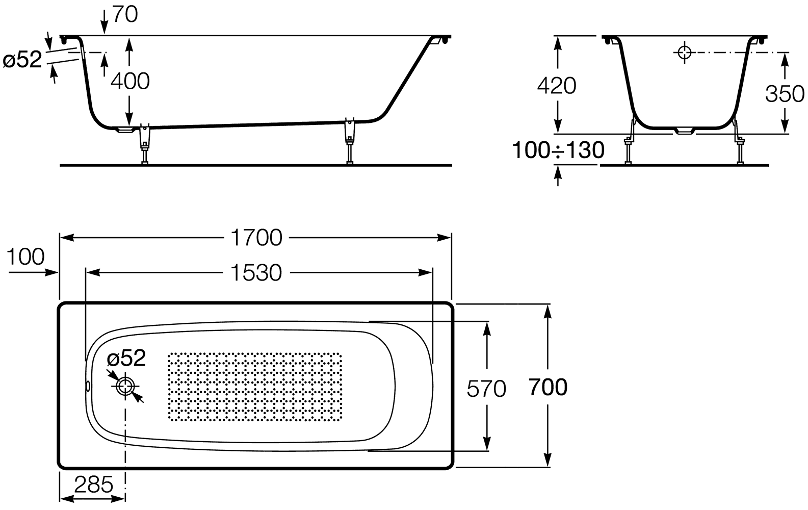 Roca Continental 21291100R Ванна чугунная 170x70