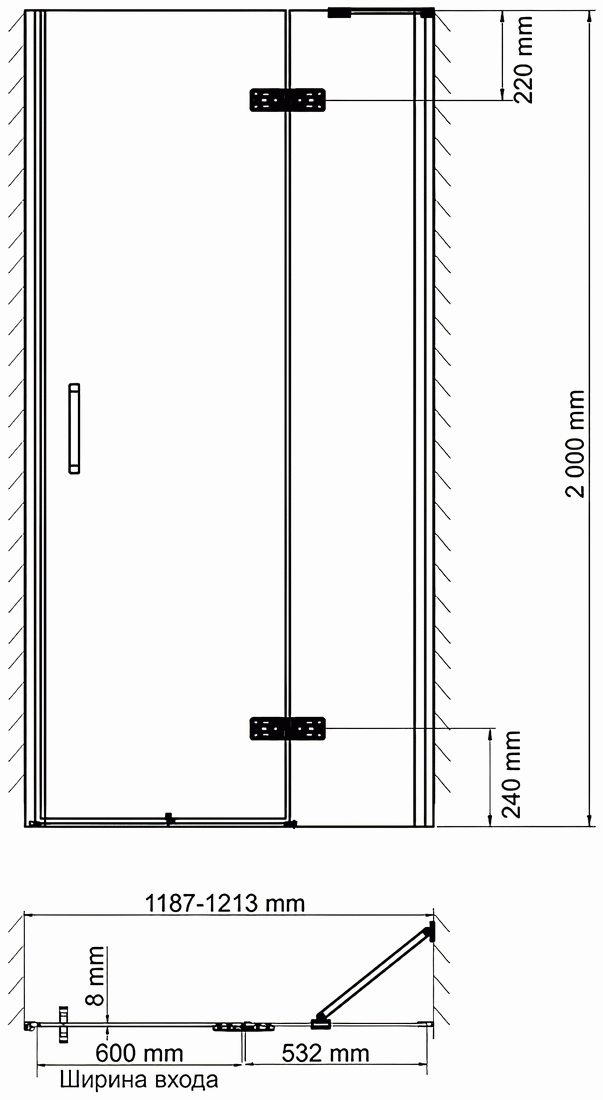 WasserKraft Aller 10H05R Душевая дверь 1200x2000 (петли справа)