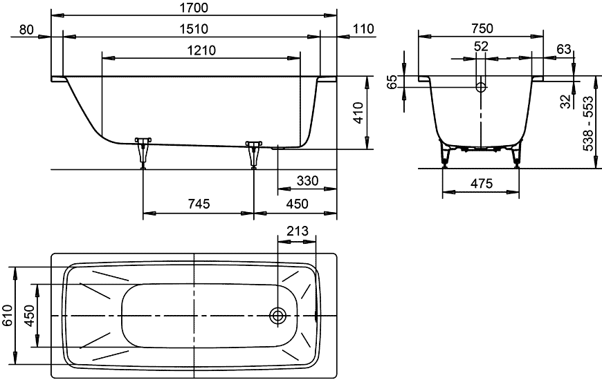 Kaldewei Cayono Mod. 750  Ванна стальная 1700х750х410