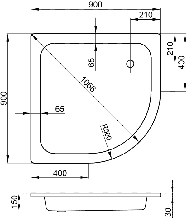 Bette BETTECORNER 5440  Душевой поддон 900x900x150 1/4 круга R500 (сталь/эмаль)