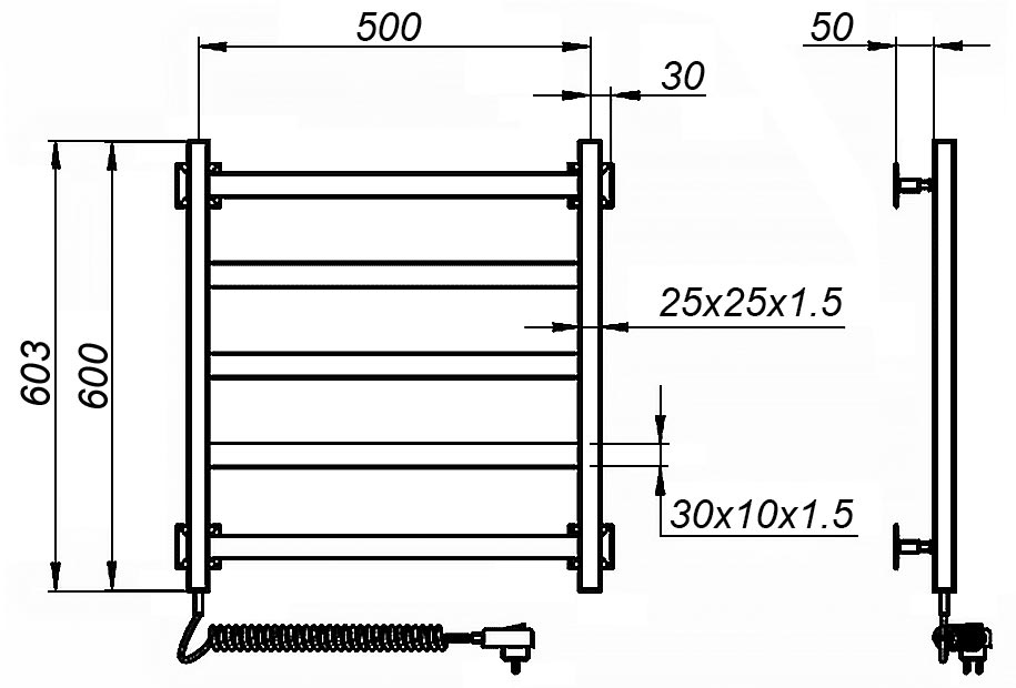 Тругор ПЭК20кв/6050 Электрический полотенцесушитель 600x500 (60 Вт)
