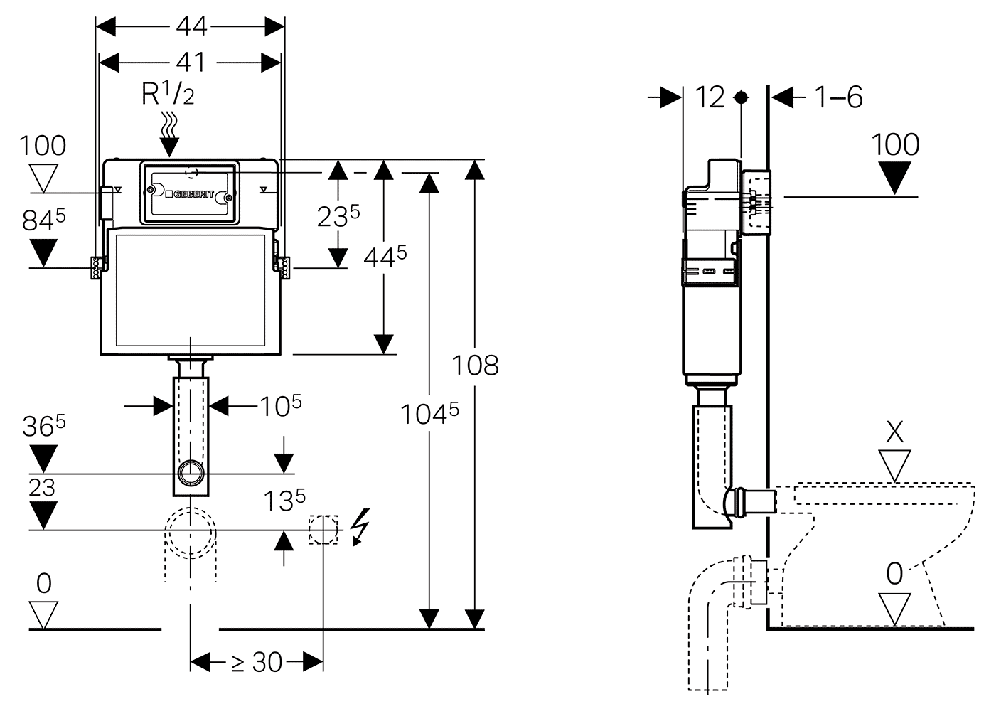 Geberit Delta 109.100.00.1 Бачок 3/6л для скрытого монтажа (глубина 120 мм)