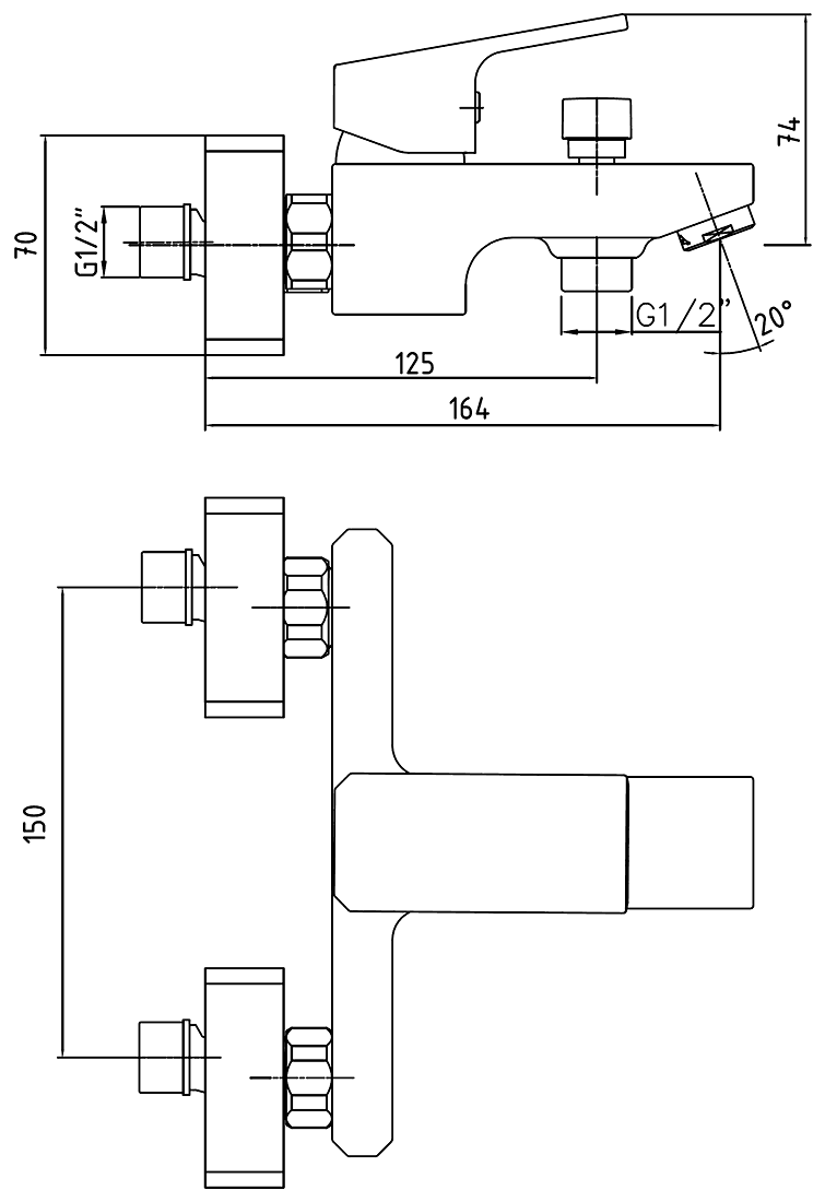 E.C.A. Tiera 102102469EX Смеситель для ванны