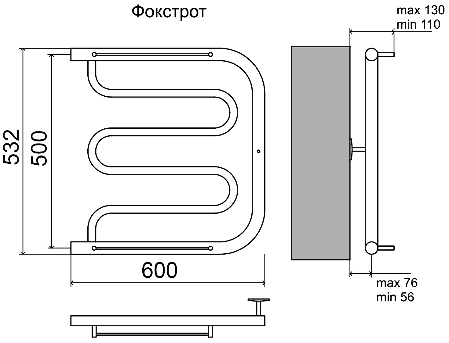 Terminus Фокстрот Полотенцесушитель водяной 500x600