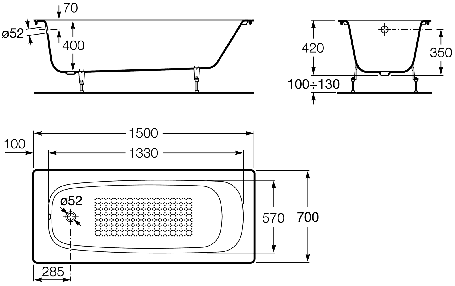 Roca Continental 21291300R Ванна чугунная 150x70