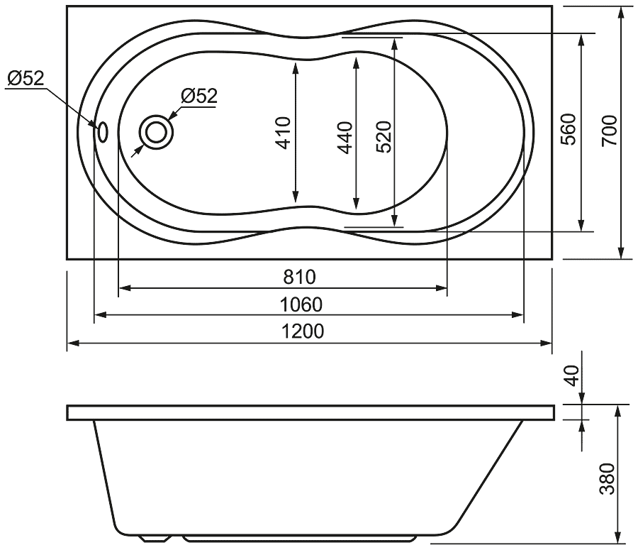 Alpen Mars AVP0011  Ванна акриловая 120x70x38/135