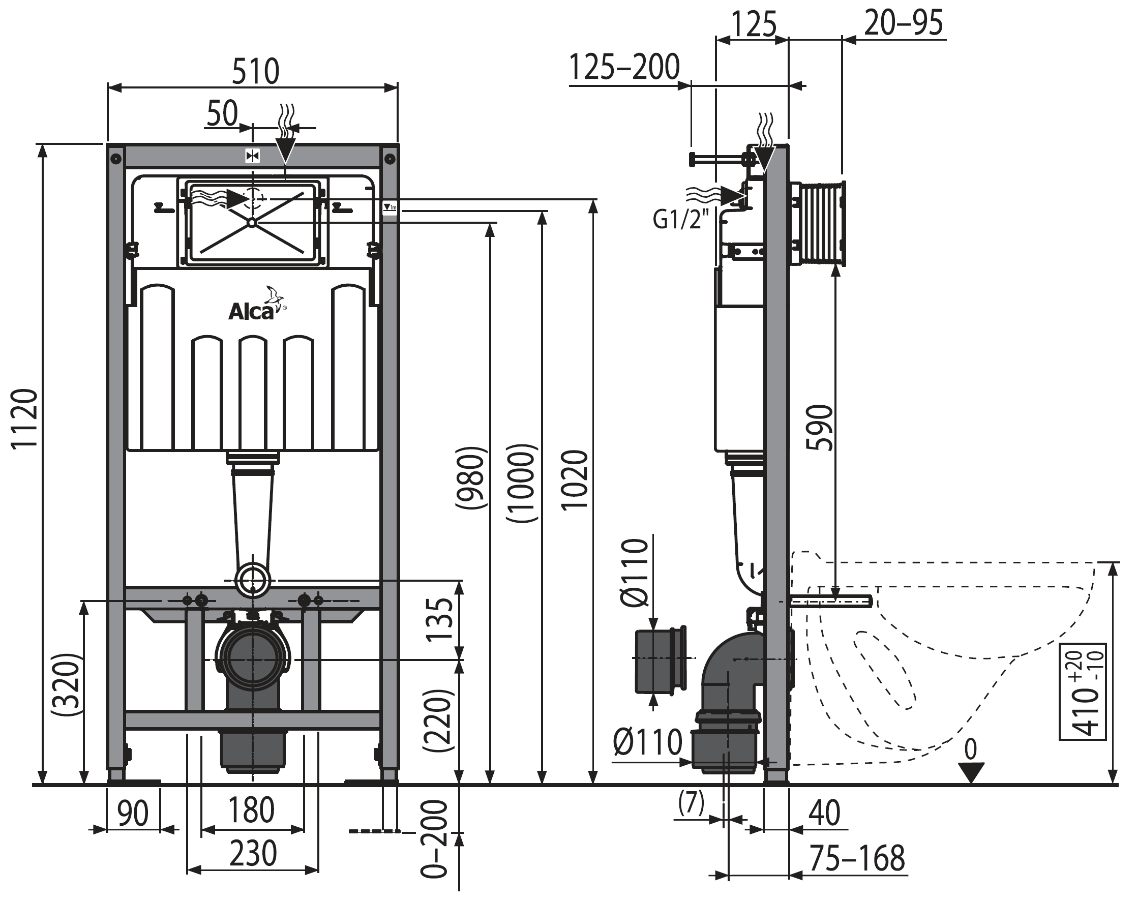 Alcadrain Sádromodul AM101/1120 Система инсталляции для унитаза с кнопкой M70