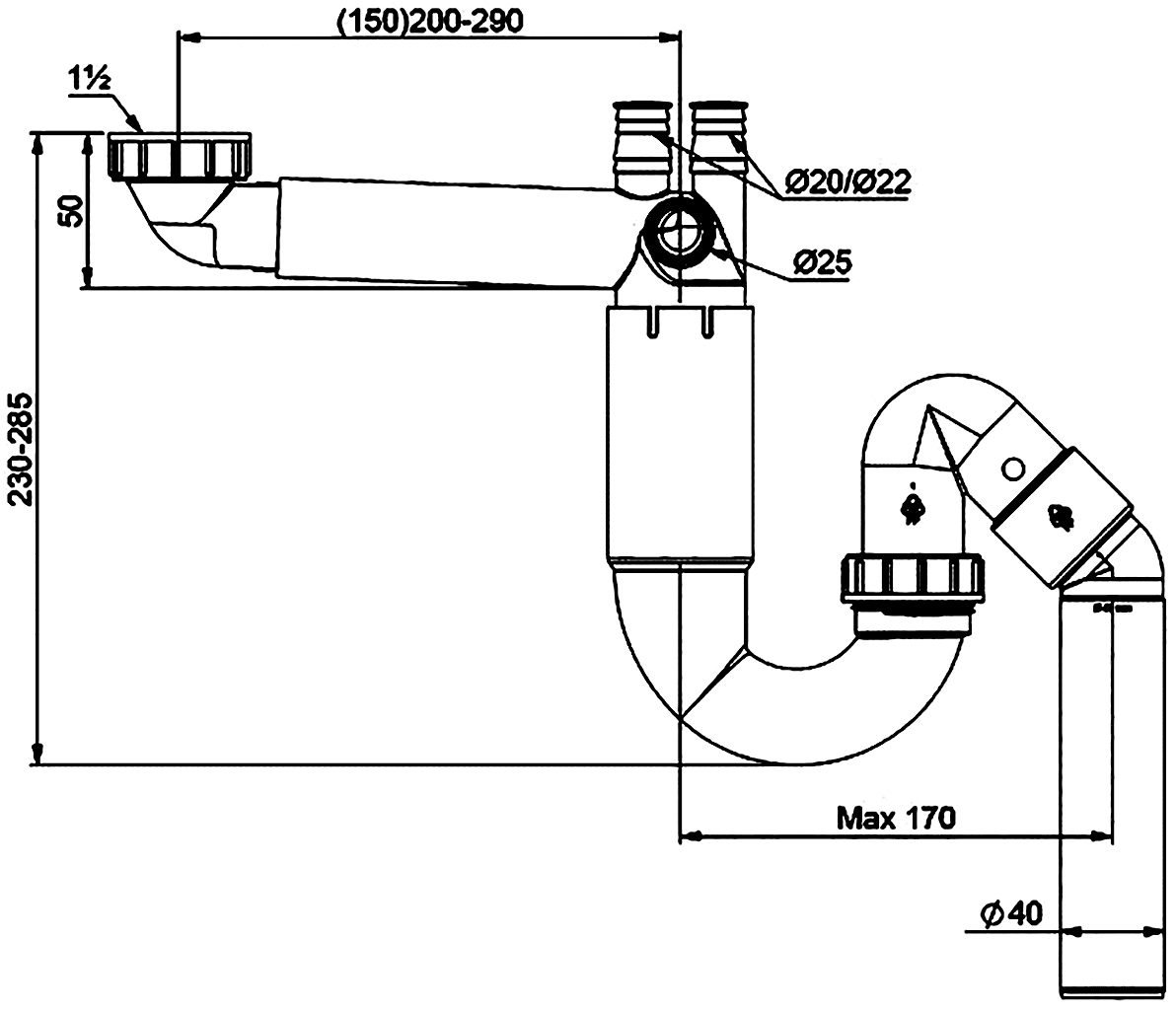 Prevex P-loc PL1-N2NNA-001 Сифон для мойки выпуск в стену/пол