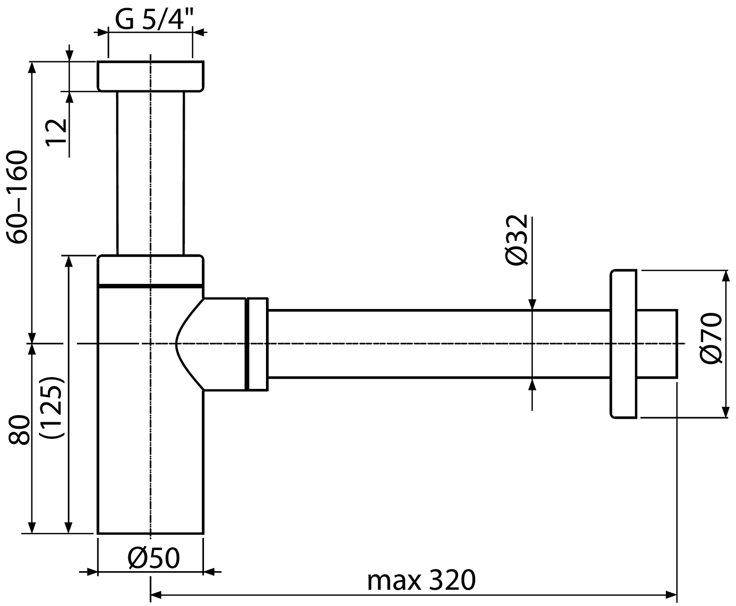 Alcaplast Design A400BLACK Сифон латунный 1-1/4"x32 для раковины (чёрный)
