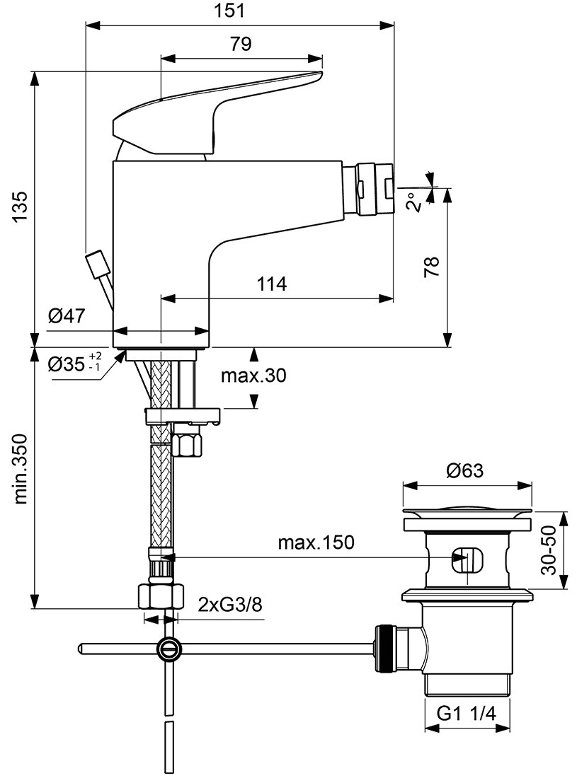 Ideal Standard Ceraflex B1718AA Смеситель для биде с донным клапаном