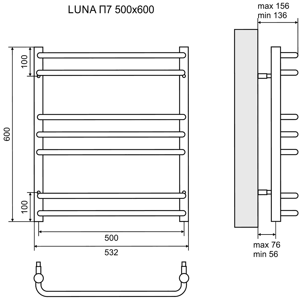 Lemark Luna LM41607E Полотенцесушитель электрический 300 Вт 500x600