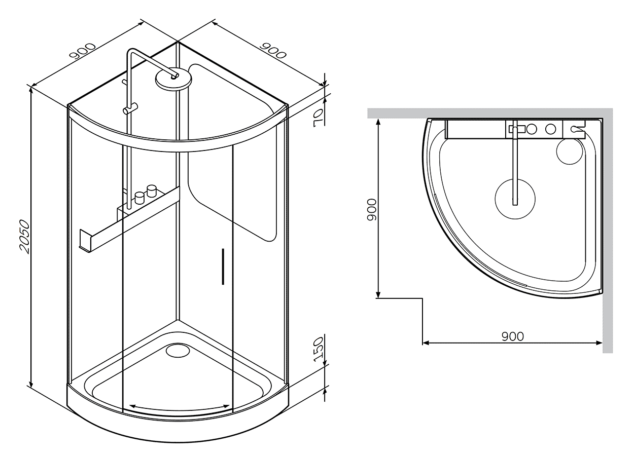 AM·PM Like W80C-016-090MTA Душевая кабина 1/4 круга 900x900