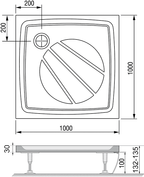 Ravak Galaxy PRO Perseus XA03AA01010  Душевой поддон 1000х1000 (литой мрамор)