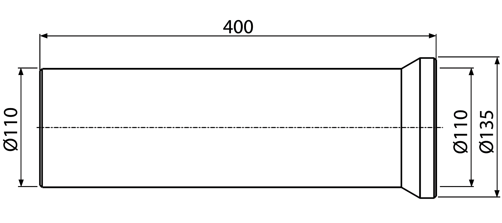 Alcaplast A91-400 Фановая труба для унитаза прямая Ø110x400