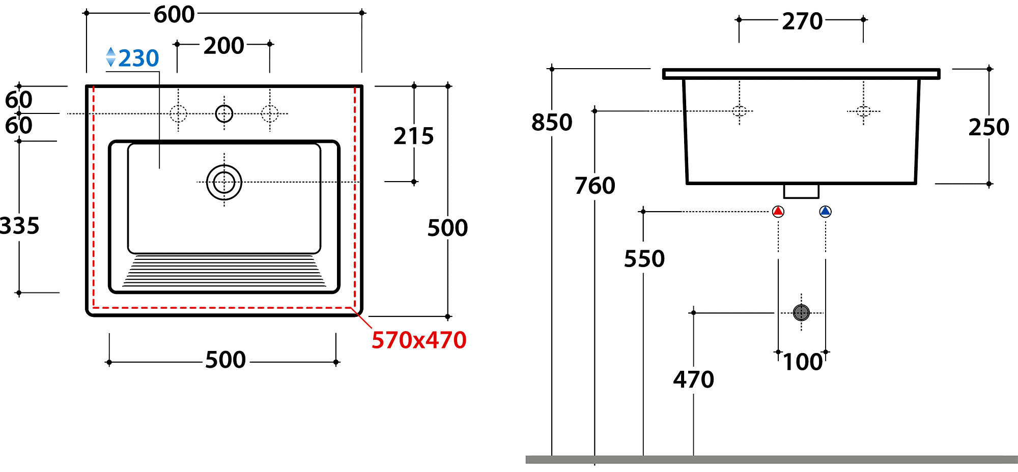 GLOBO Forty3 FO063.BI Раковина 600x500 для хозяйственных нужд