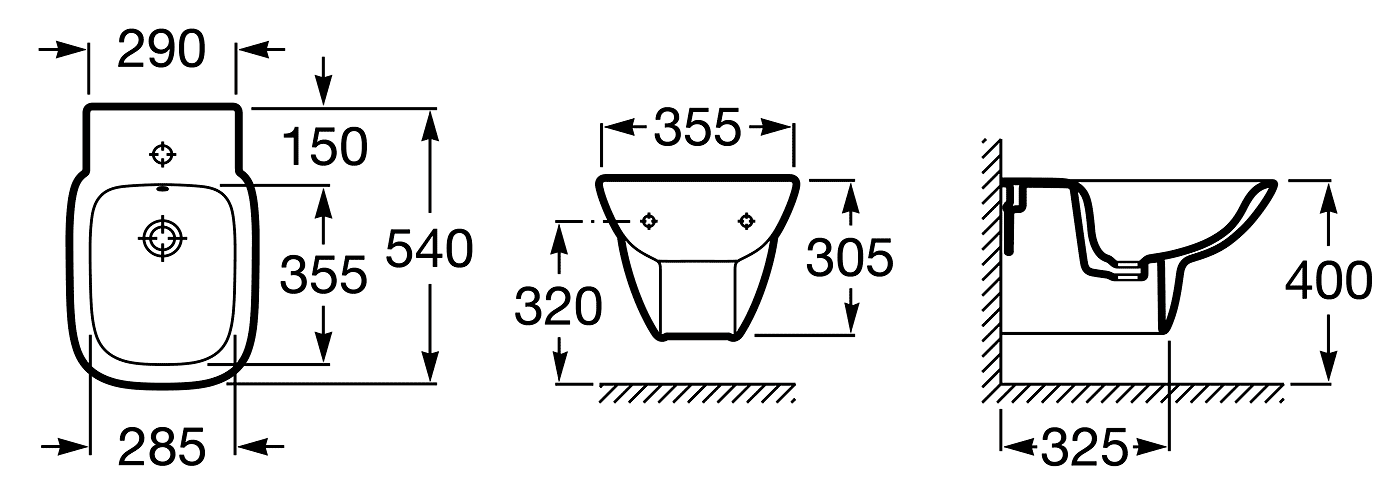 Roca DEBBA 355995000 Биде подвесное 540x355