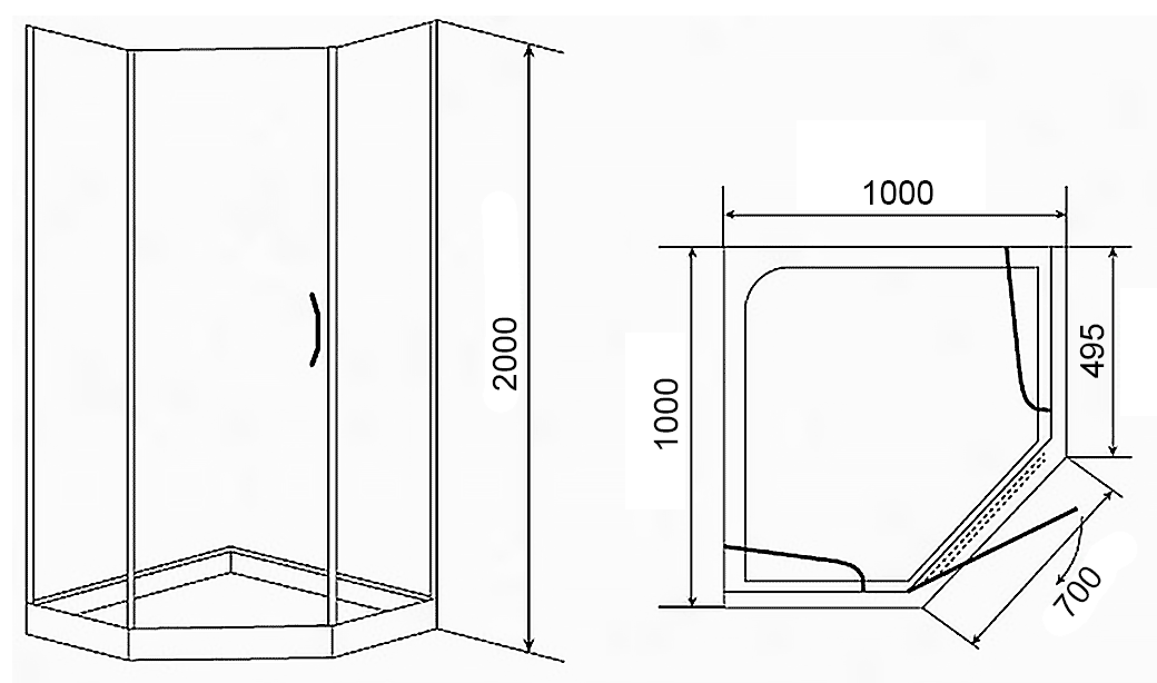 Timo BY-839 100C Душевой уголок пентагональный 1000x1000x1850 с поддоном (прозрачный)