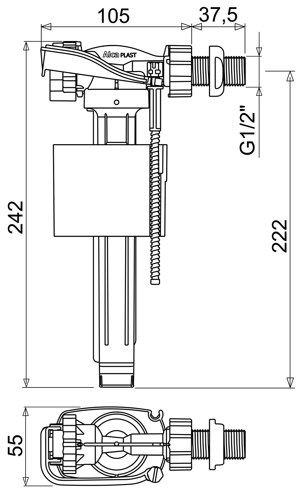 Alcaplast A150 1/2" Впускной механизм для керамического бачка боковой подвод