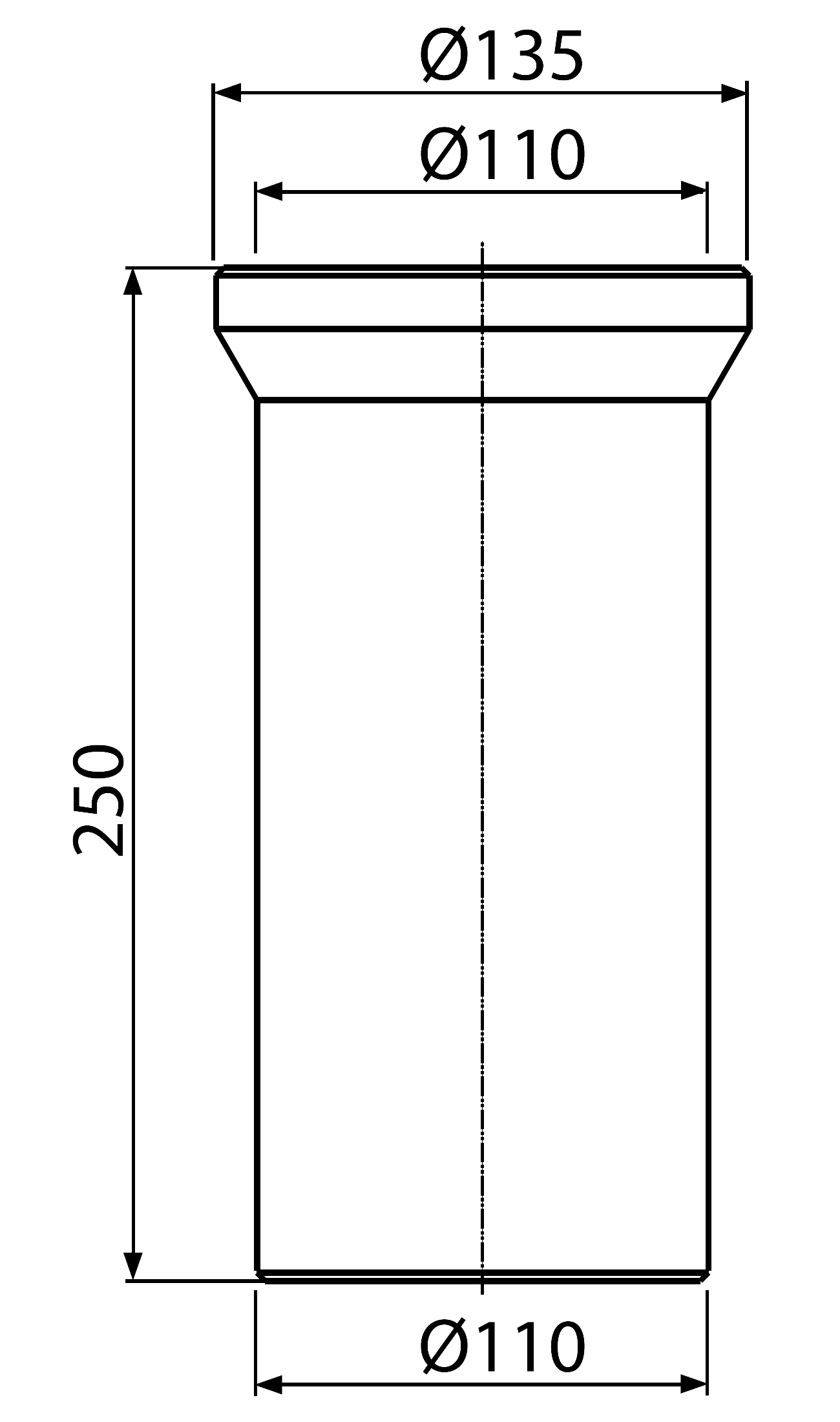 Alcaplast A91-250 Фановая труба для унитаза прямая Ø110x250