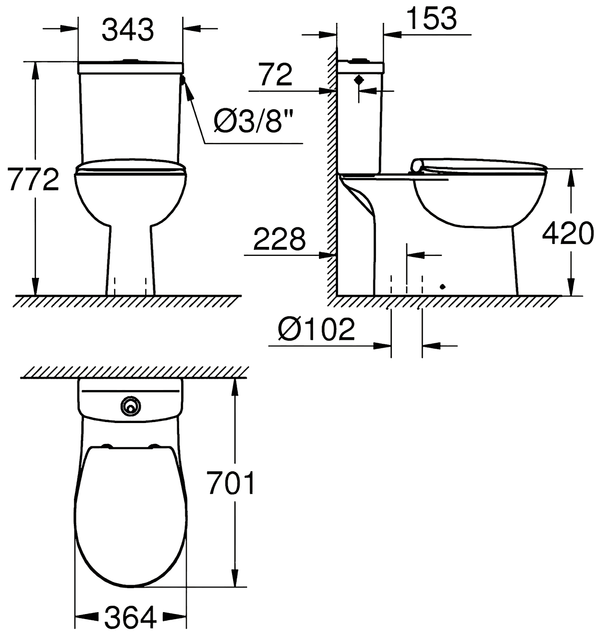 Grohe Bau Ceramic 39346 000 Унитаз-компакт безободковый с сиденьем SoftClose (вертикальный выпуск)