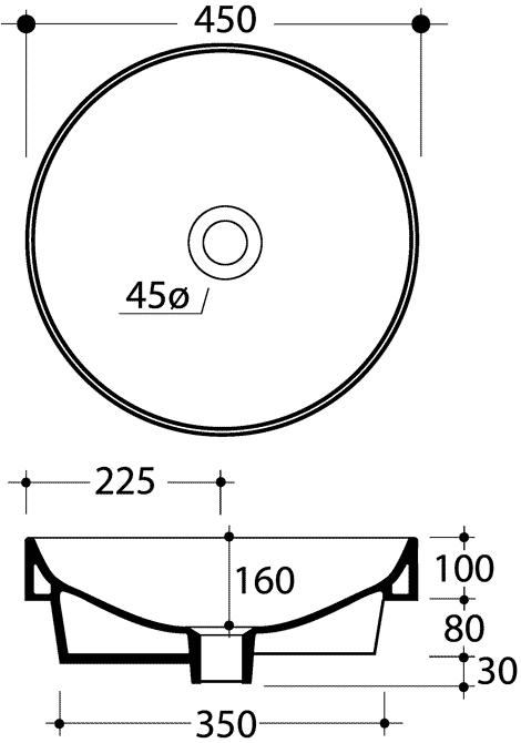 Kerasan Cento 355701  Раковина врезная Ø450