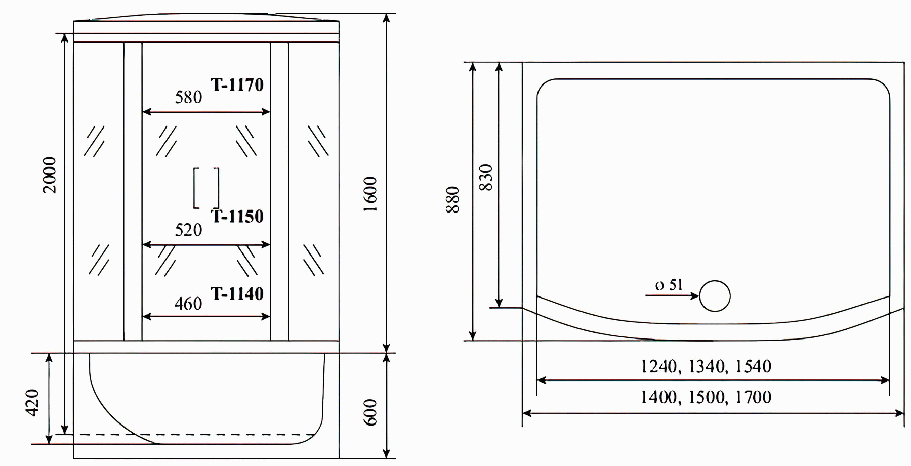 Timo Comfort Т-8870 Fabric Glass Душевая кабина 170x88x220