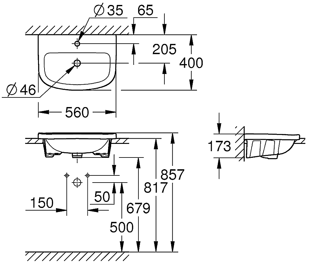 Grohe Bau Ceramic 39422 000 Раковина врезная 554x386