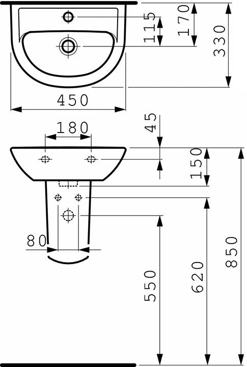 Laufen PRO 8.1595.2.104/8.1995.2  Раковина 450х330 с полупьедесталом