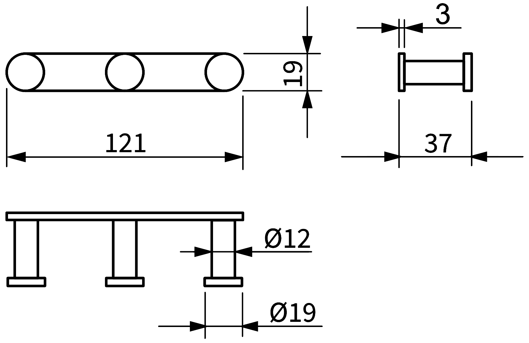 Langberger 28033A Планка 3 крючка