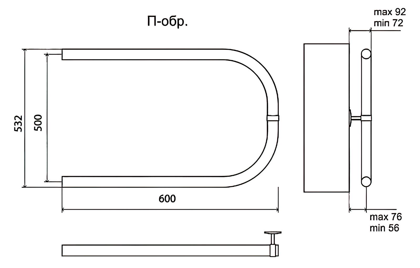 Terminus П-образный Полотенцесушитель водяной 500x600