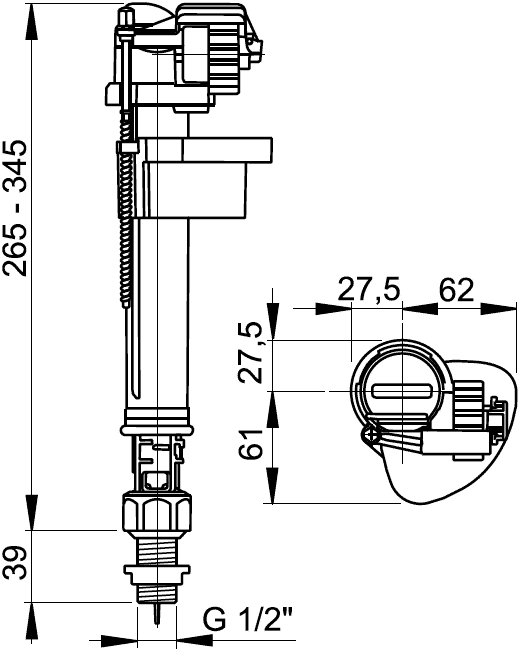 Alcaplast A17 1/2" Наборное устройство для унитаза 1/2" нижний подвод