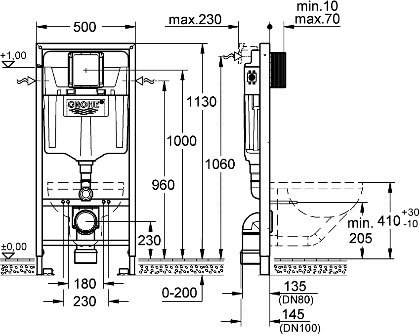 Grohe Rapid SL 38750 001 Система инсталляции для унитаза с клавишей Skate Air (1.13 м)