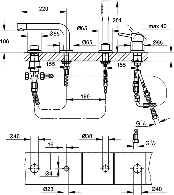 Grohe Concetto 19576 001 Смеситель для ванны (на бортик ванны на 4 отверстия)