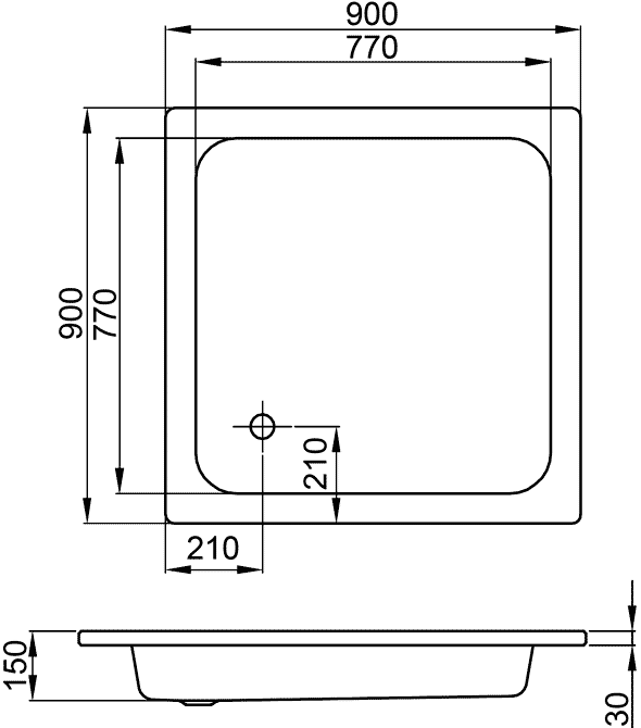 Bette BETTESHOWER 5900  Душевой поддон 900x900x150 квадрат (сталь/эмаль)