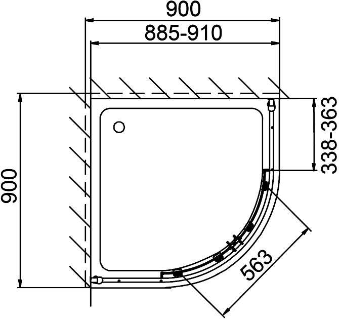 Atea AT Q20 09018VAK  Душевая штора 1/4 круга R55 900x1850 (прозрачное/серебристый), Kermi