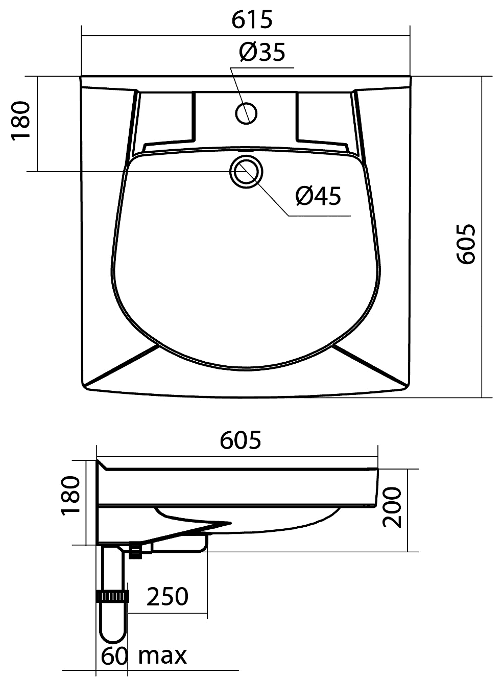 Santek Пилот 60 1.WH30.1.971 Раковина на стиральную машину 615x605