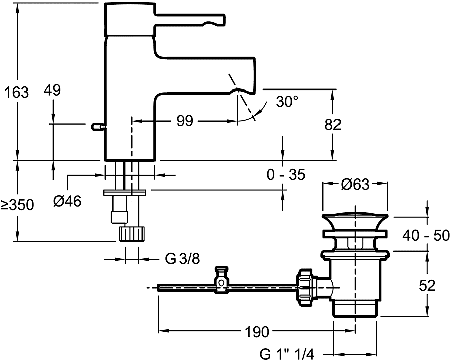 Jacob Delafon Cuff E37041-CP  Смеситель для раковины с донным клапаном