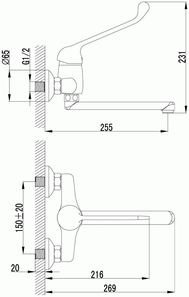 Lemark Project LM4611C Смеситель настенный хирургический