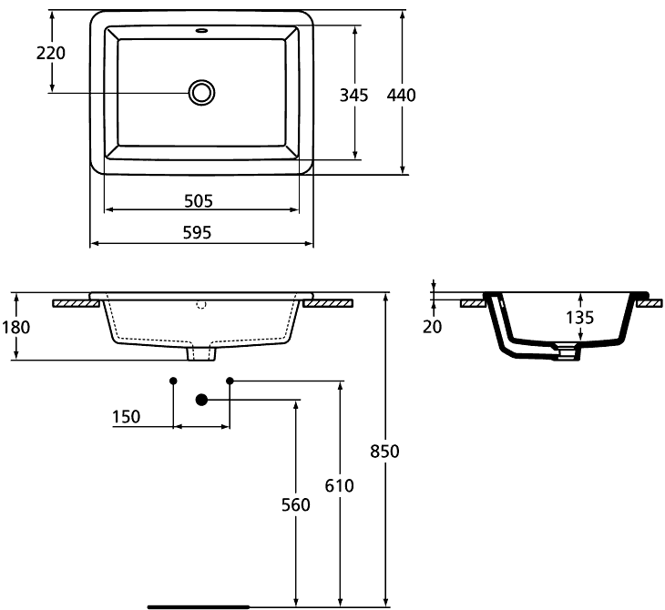 Ideal Standard Strada K0780 01 Раковина 595x435 врезная