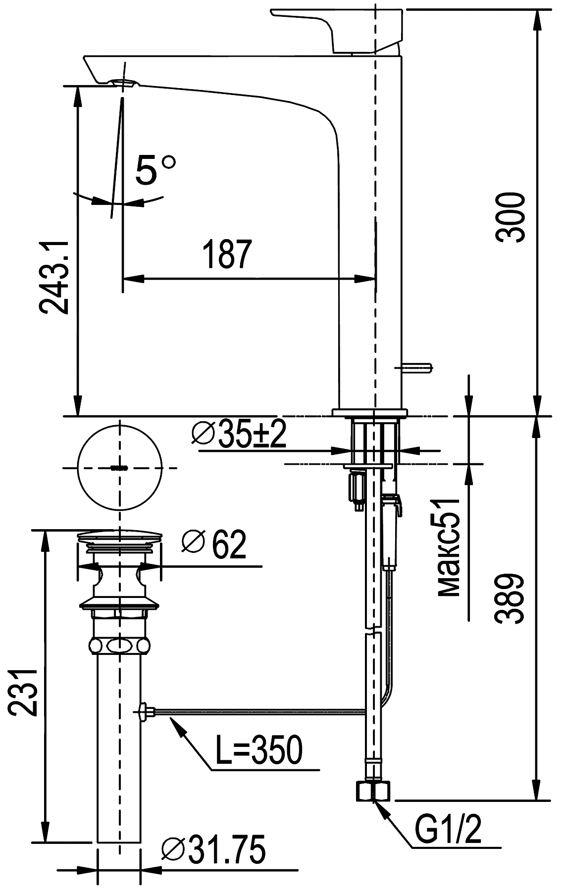 TOTO GE TLG07305R Смеситель для свободностоящей раковины