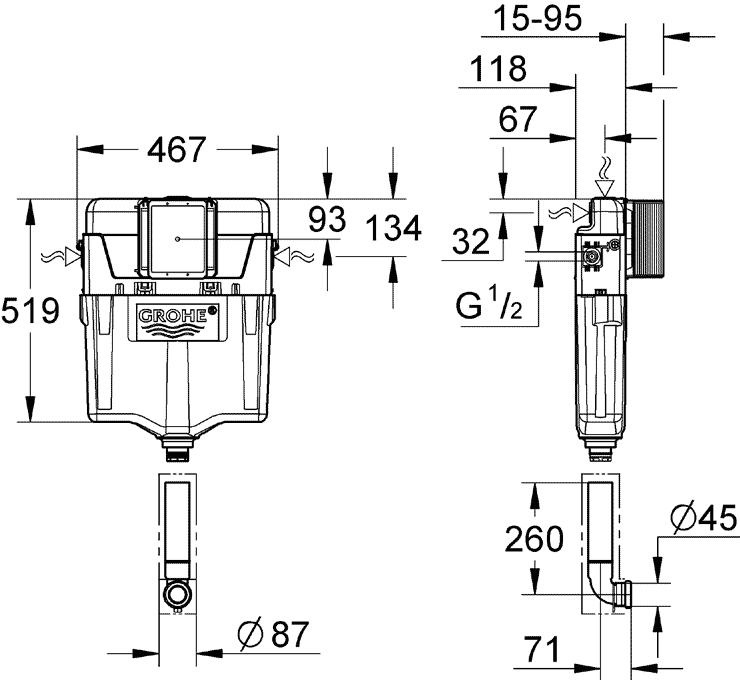 Grohe GD2 38661 000 Встроенный смывной бачок для унитаза