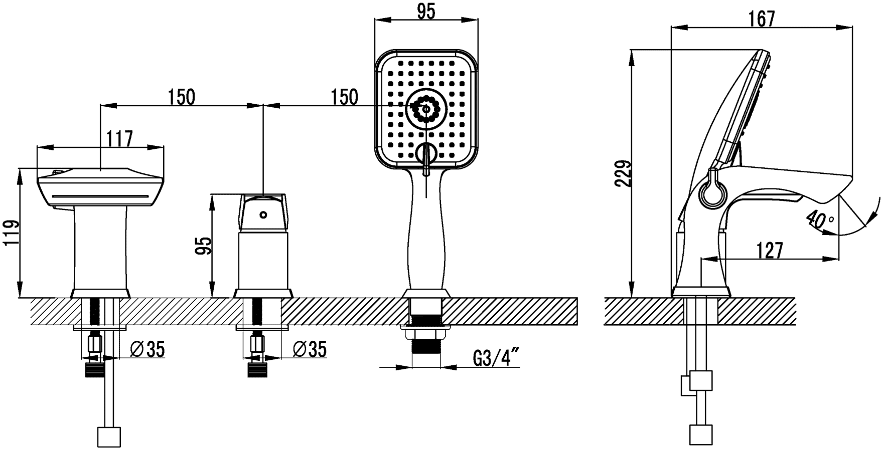Lemark Unit LM4545C Смеситель на борт ванны