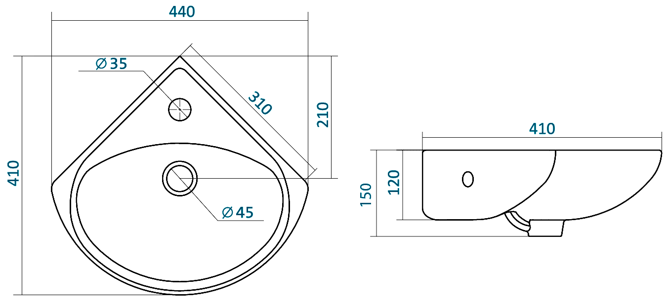 Santek Ирис 1.WH11.0.514 Угловая раковина 310x440