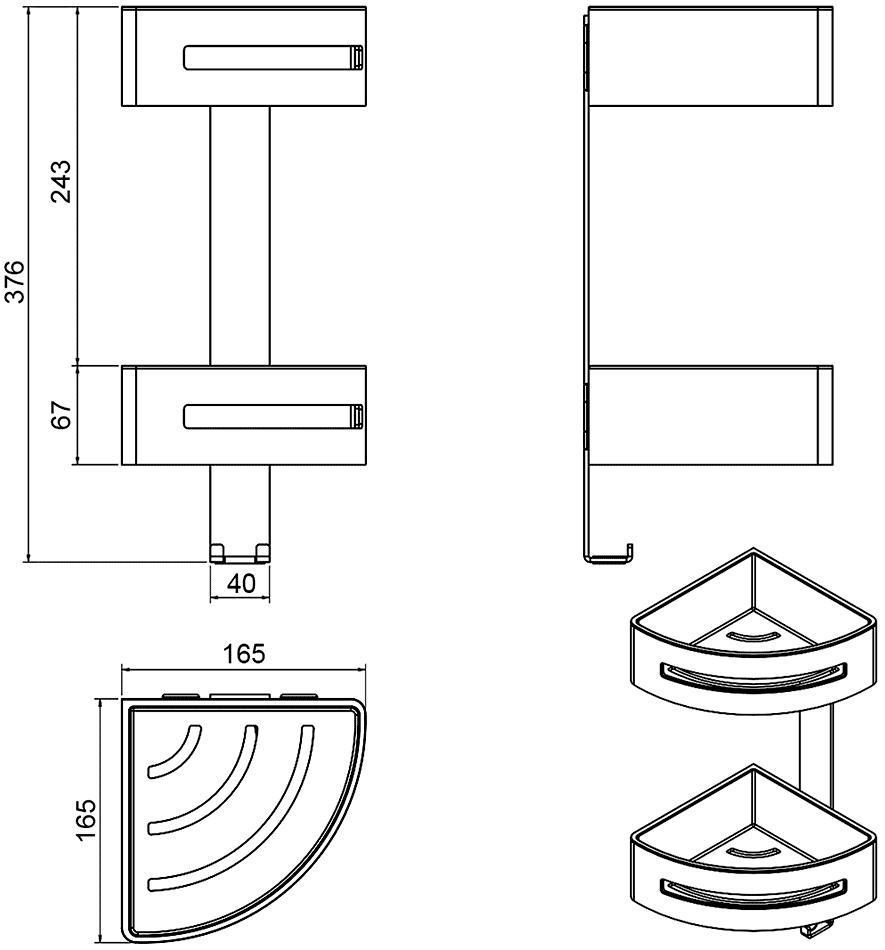 Langberger 75862 Полочка угловая двойная 160x170 со вставками